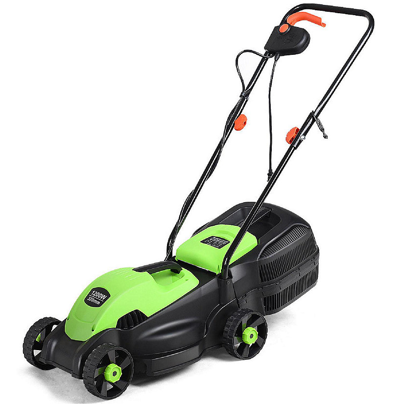 Costway 12 Amp 14-Inch Electric Push Lawn Corded Mower With Grass Bag Green Image