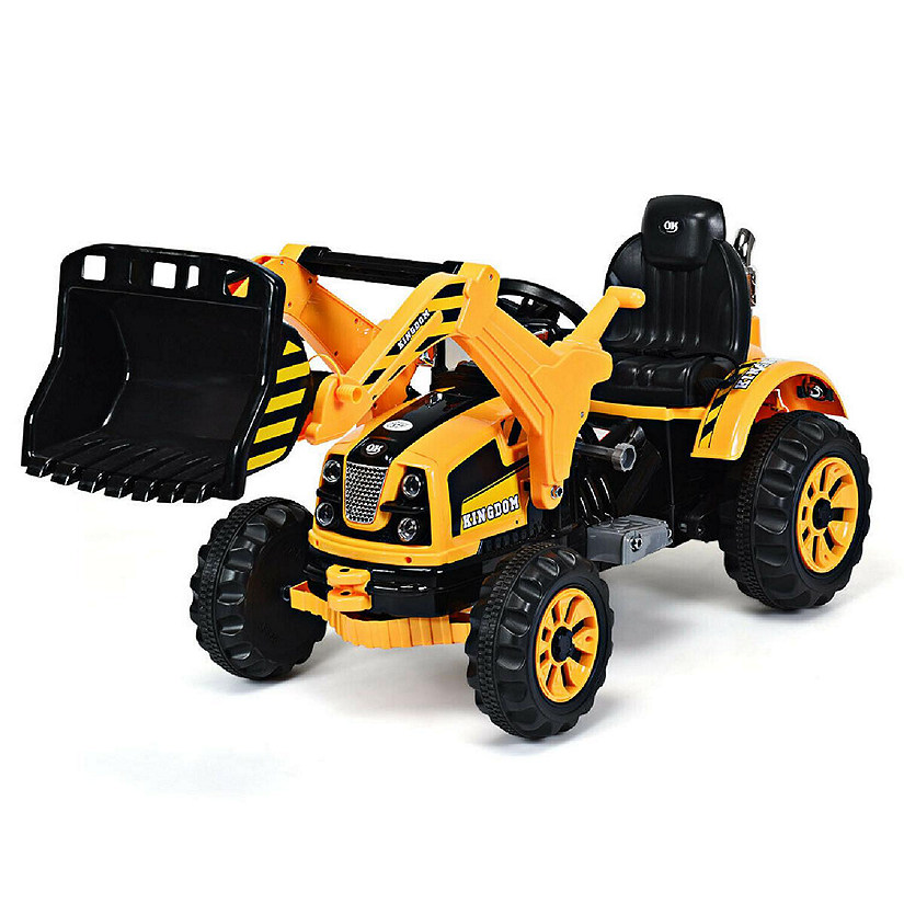 Costway 12V Battery Powered Kids Ride On Excavator Truck w/ Front Loader Digger Yellow Image