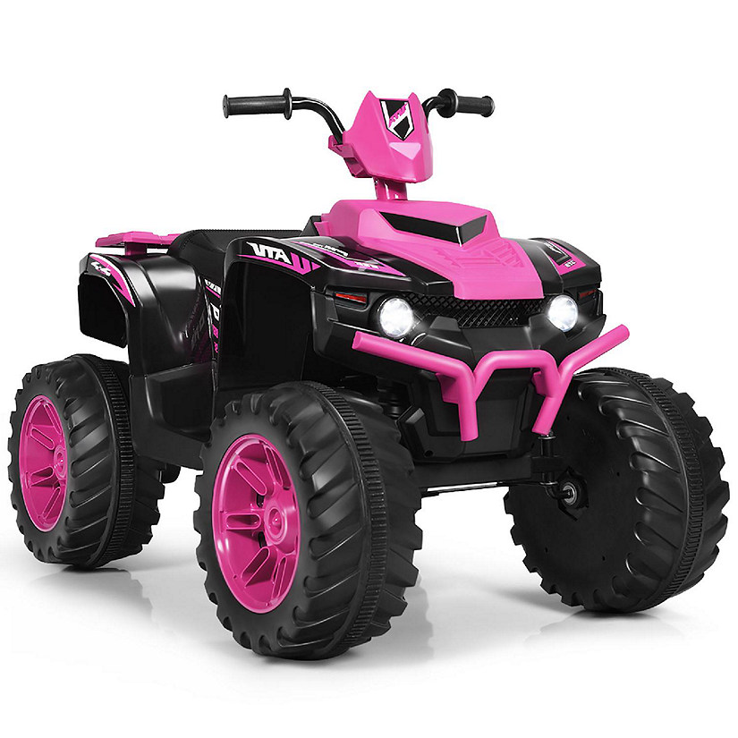 Costway 12V Kids 4-Wheeler ATV Quad Ride On Car w/ LED Lights Music  USB Pink Image