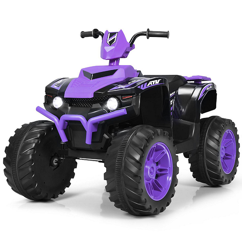 Costway 12V Kids 4-Wheeler ATV Quad Ride on Car W/ LED Lights Music USB Purple Image