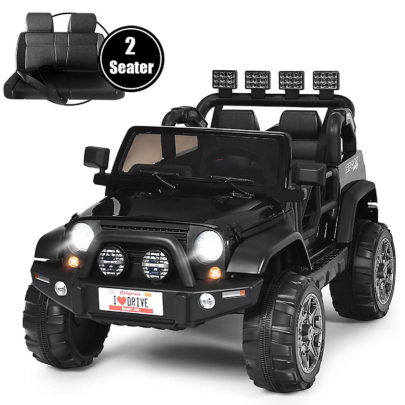 Costway 12V Kids Ride On Car 2 Seater Truck RC Electric Vehicles w/ Storage Room Black Image