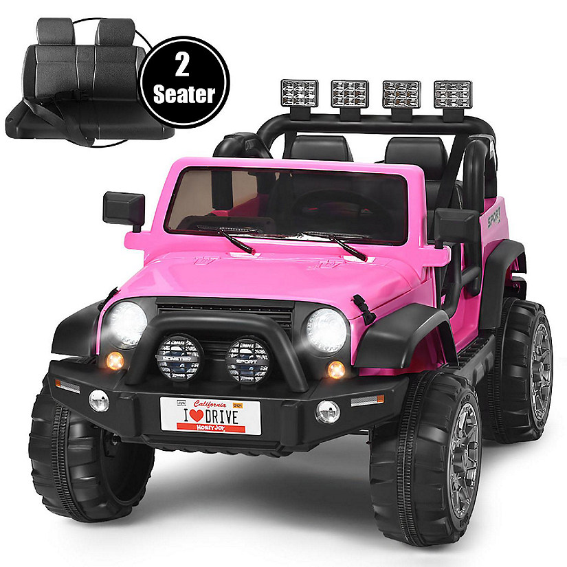Costway 12V Kids Ride On Car 2 Seater Truck RC Electric Vehicles w/ Storage Room Pink Image