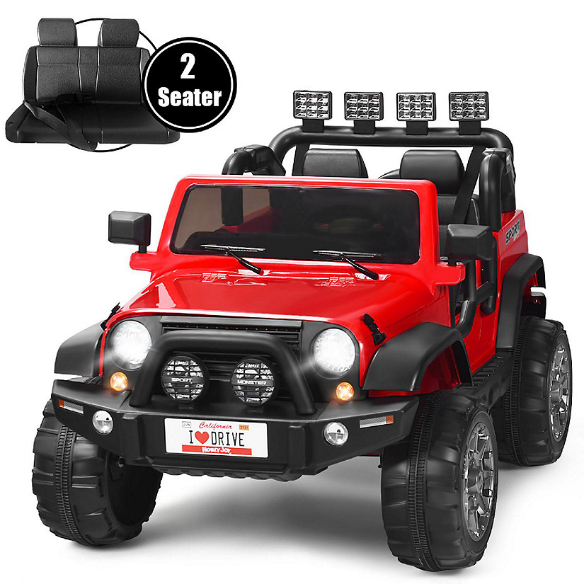 Costway 12V Kids Ride On Car 2 Seater Truck RC Electric Vehicles w/ Storage Room Red Image