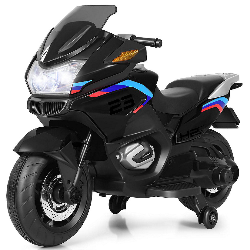 Costway 12V Kids Ride On Motorcycle Electric Motor Bike w/ Training Wheels & Light Black Image