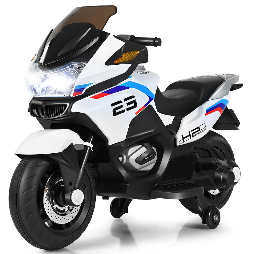 Costway 12V Kids Ride On Motorcycle Electric Motor Bike w/ Training Wheels & Light White Image