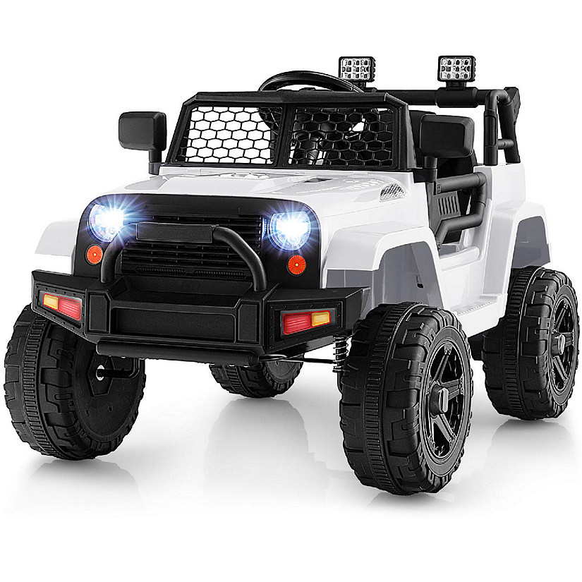 Costway 12V Kids Ride On Truck Car Electric Vehicle Remote w/ Music & Light White Image