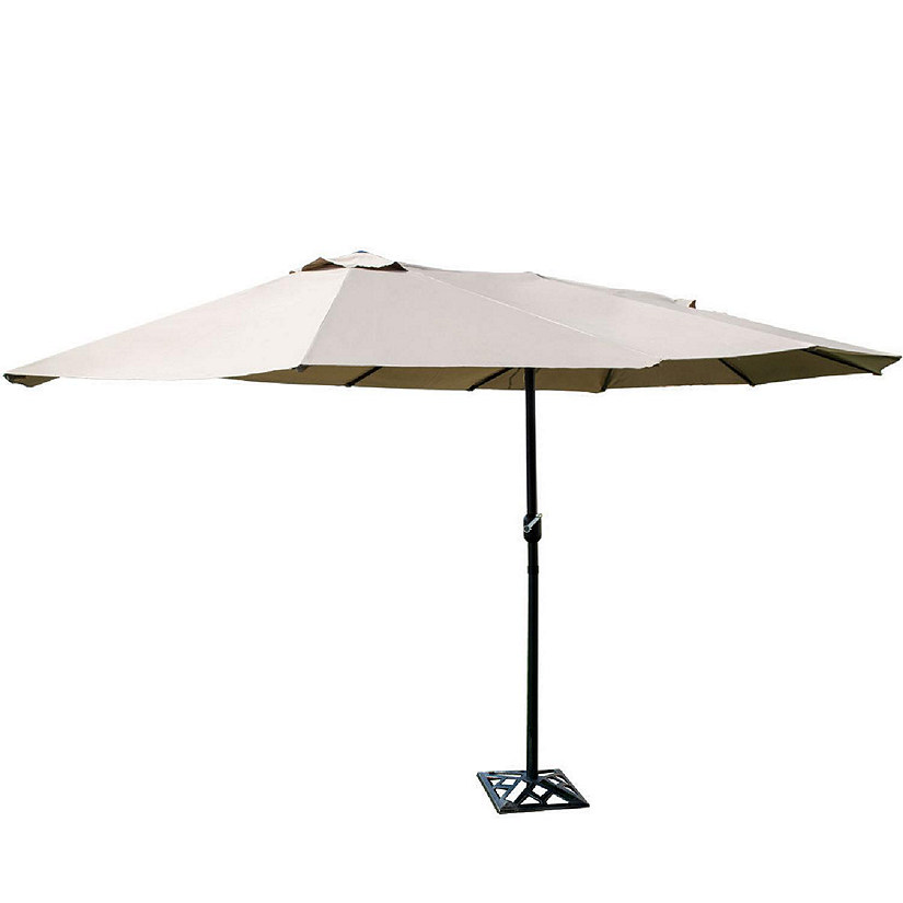 Costway 15' Market Outdoor Umbrella Double-Sided Twin Patio Umbrella with Crank beige Image