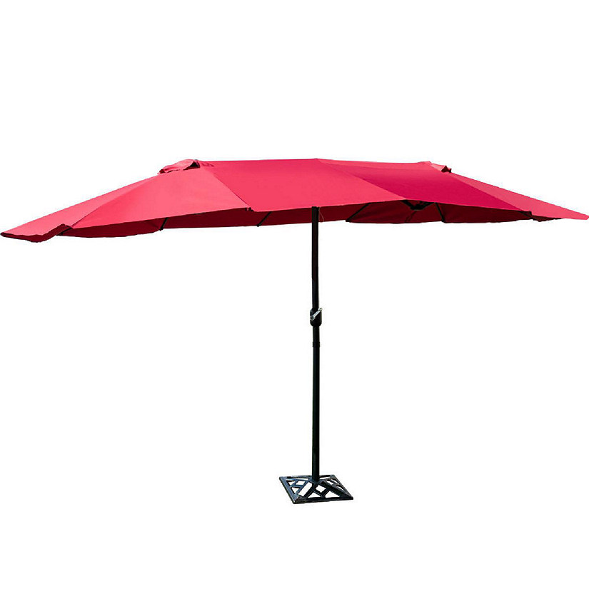 Costway 15' Market Outdoor Umbrella Double-Sided Twin Patio Umbrella with Crank Wine Image