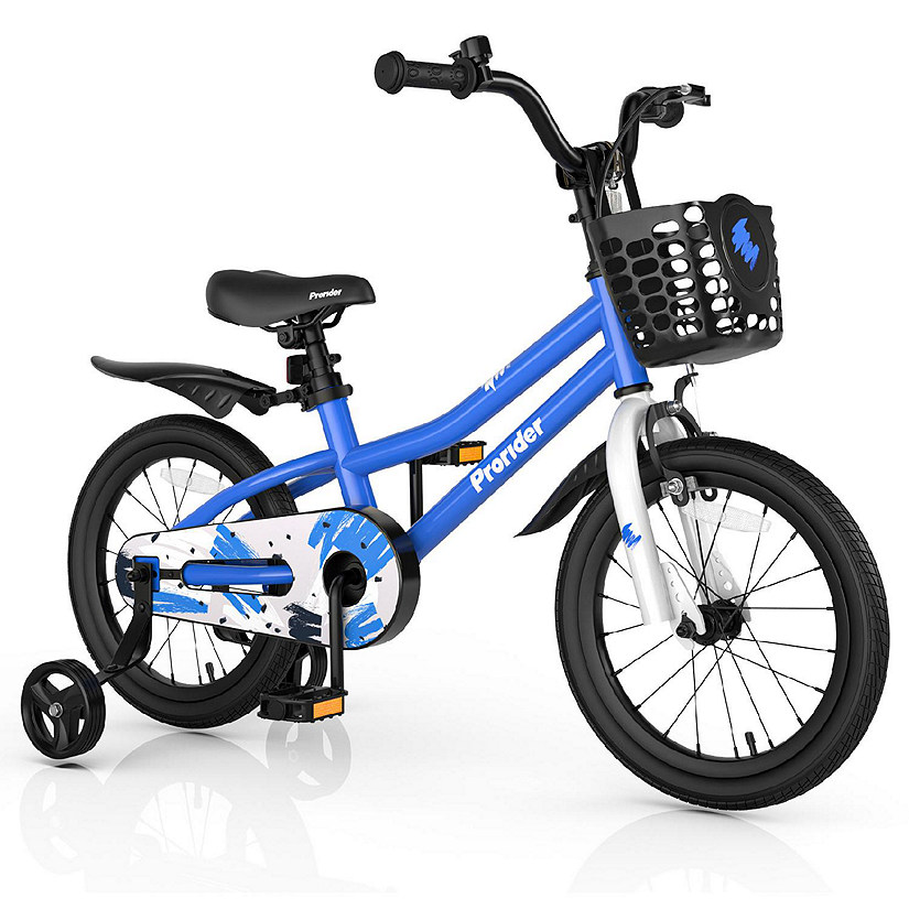 Costway 16'' Kid's Bike with Removable Training Wheels & Basket for 4-7 Years Old Blue Image