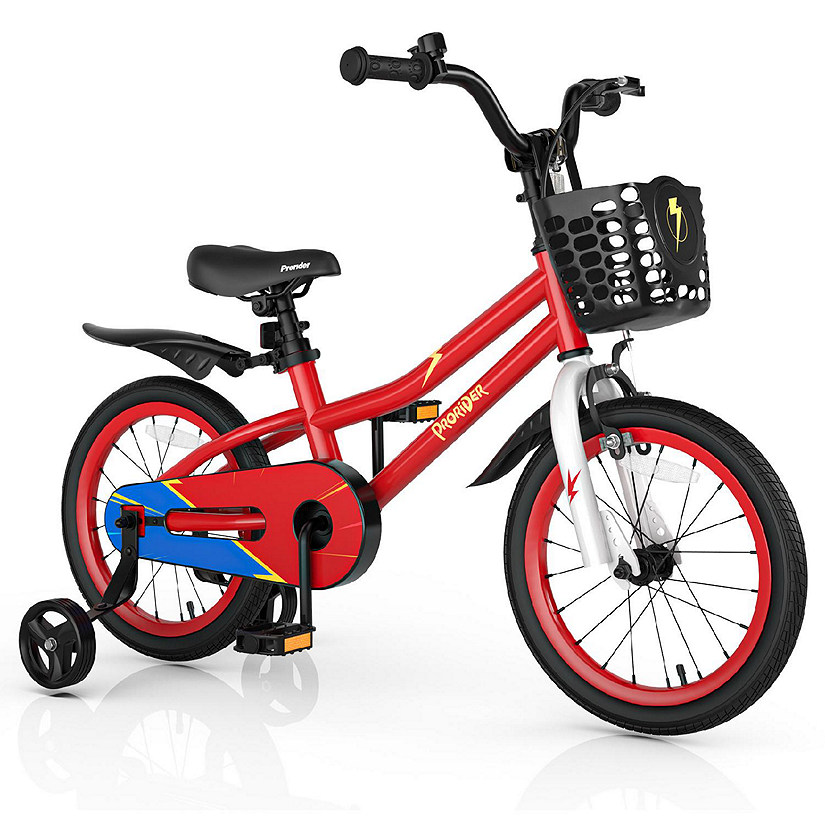 Costway 16'' Kid's Bike with Removable Training Wheels & Basket for 4-7 Years Old Red Image