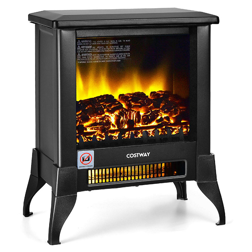 Costway 18''  Electric Fireplace Stove Freestanding Heater W/ Flame Effect 1400W Image