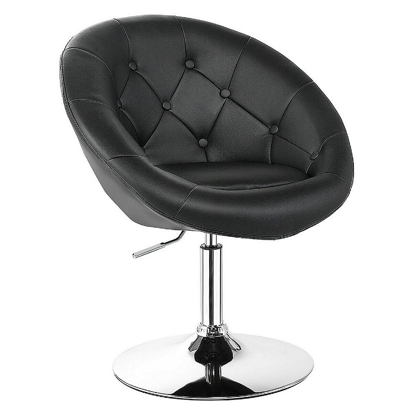 Costway 1PC Accent Chair Adjustable Modern Swivel Round Tufted Back  PU Leather Black Image
