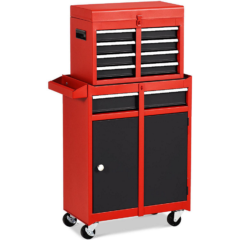 Costway 2 in 1 Tool Chest & Cabinet with 5 Sliding Drawers Rolling Garage Box Organizer Image