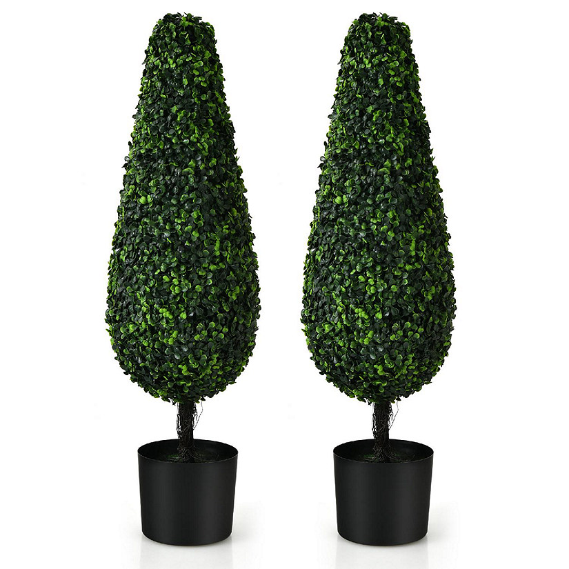 Costway 2 Pack 3FT Artificial Tower Topiary Tree UV Resistant Indoor Outdoor Image