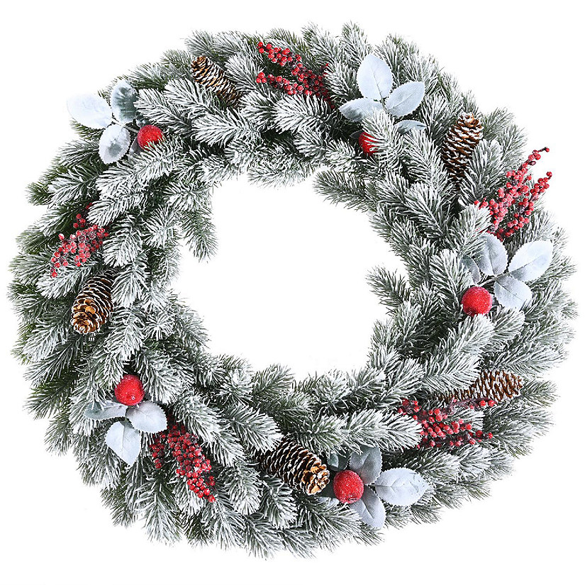 Costway 24'' Electrostatic Flocked Christmas Wreath Holiday Decor w/ 175 PE Tips Image
