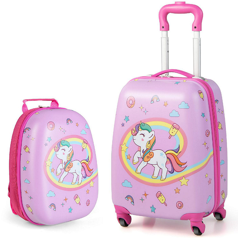 Costway 2PC Kids Carry On Luggage Set 12" Backpack and 16" Rolling Suitcase for Travel Image