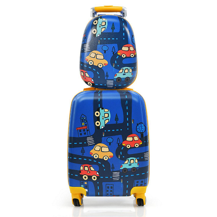 Costway 2PC Kids Carry On Luggage Set 12'' Backpack & 18'' Rolling Suitcase for Travel Image