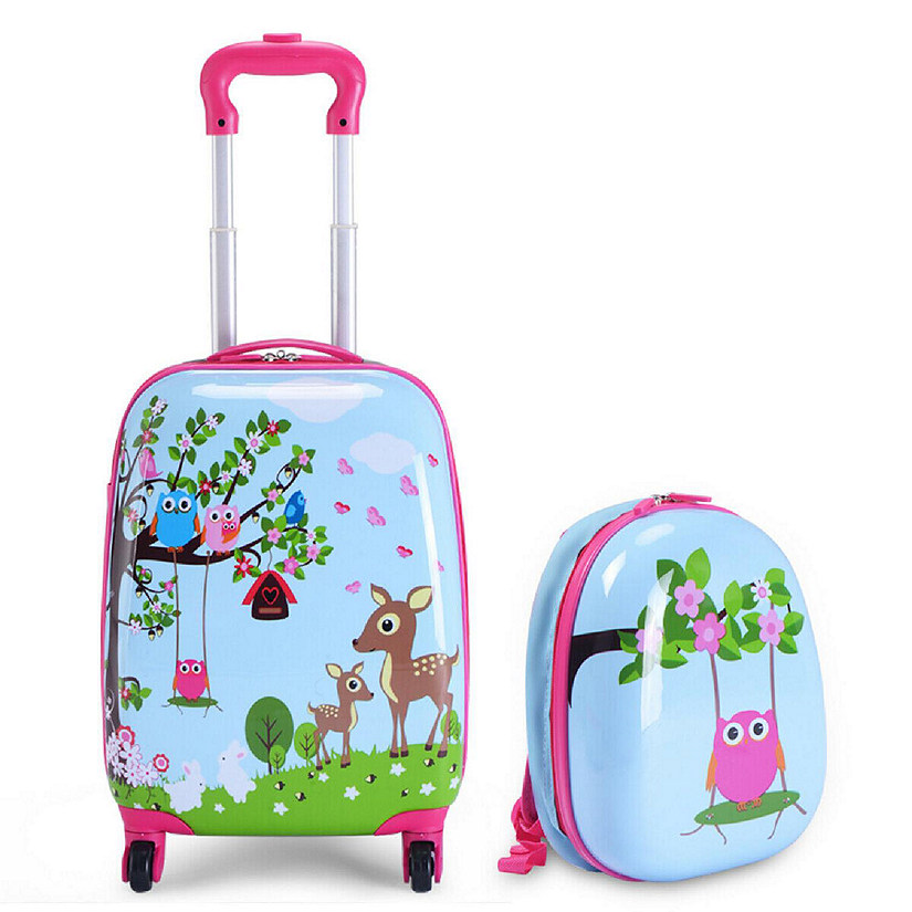 Costway 2Pcs 12'' 16'' Kids Luggage Set Suitcase Backpack School Travel Trolley ABS Image