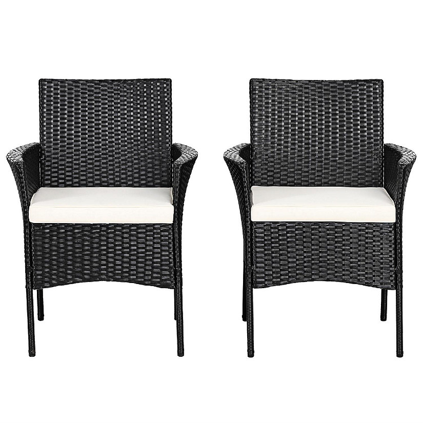Costway 2PCS Chairs Outdoor Patio Rattan Wicker Dining Arm Seat With Cushions Image