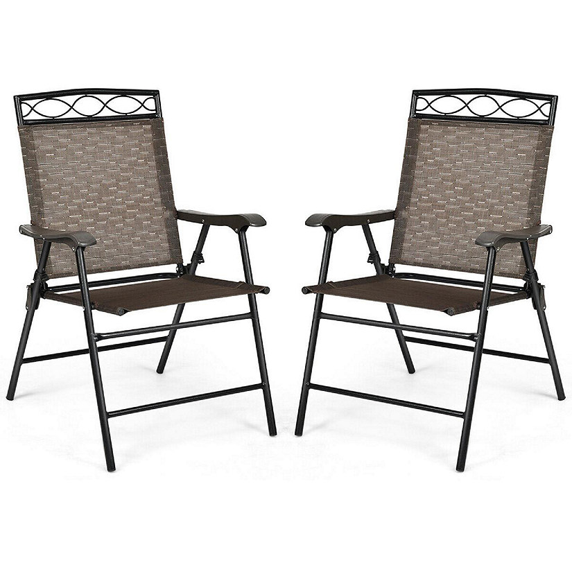 Costway 2PCS Folding Chairs Patio Garden Outdoor w/ Steel Frame Armrest Footrest Image