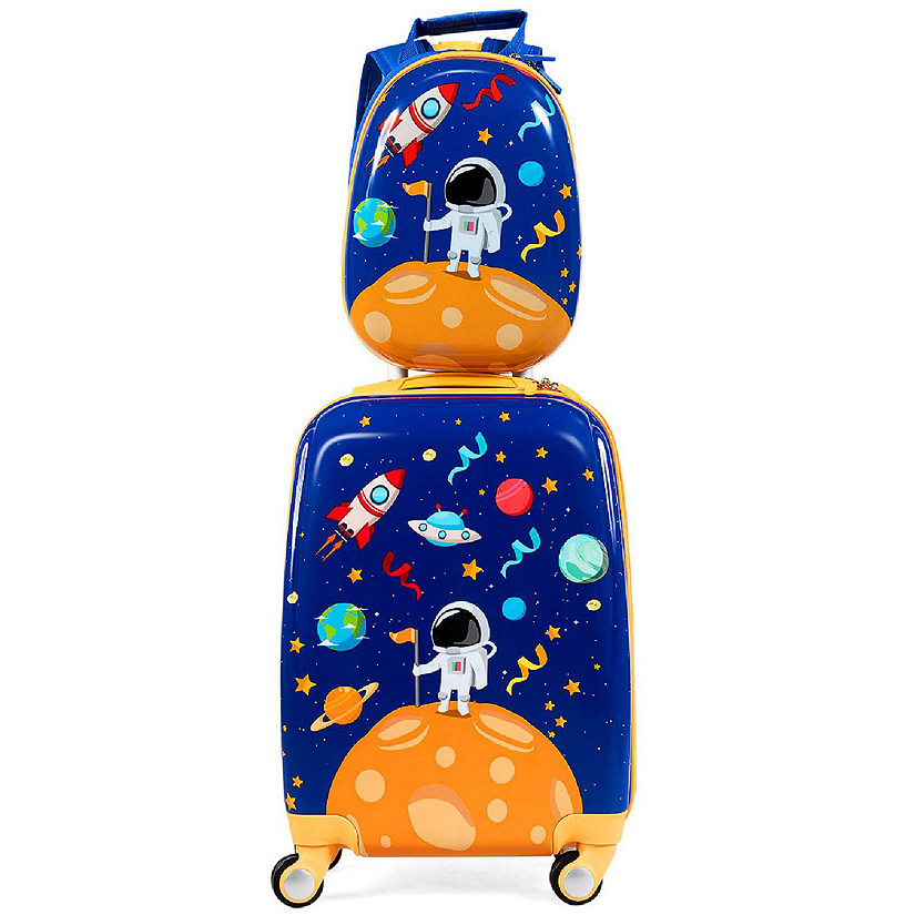 Costway 2PCS Kids Luggage Set 18'' Rolling Suitcase &  12'' Backpack Travel ABS Spaceman Blue Image