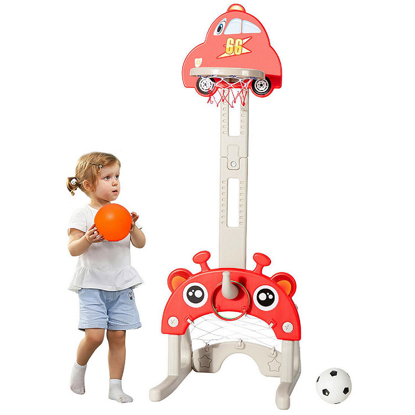 Costway 3-in-1 Basketball Hoop for Kids Adjustable Height Playset w/ Balls Red Image