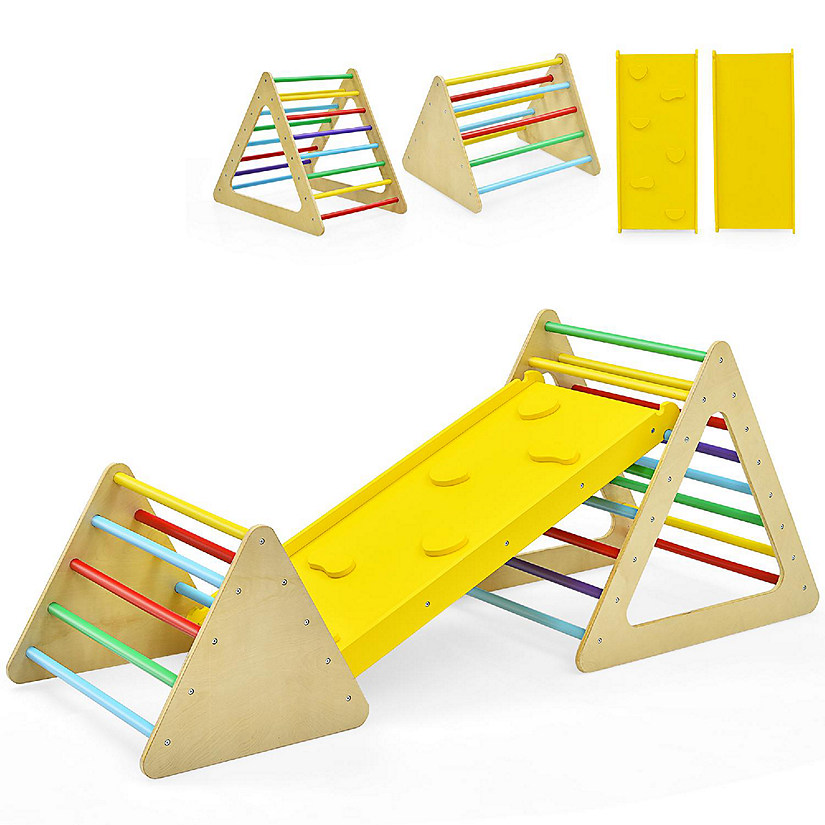 Costway 3 in 1 Kids Climbing Ladder Set 2 Triangle Climbers w/Ramp for Sliding & Climbing Image