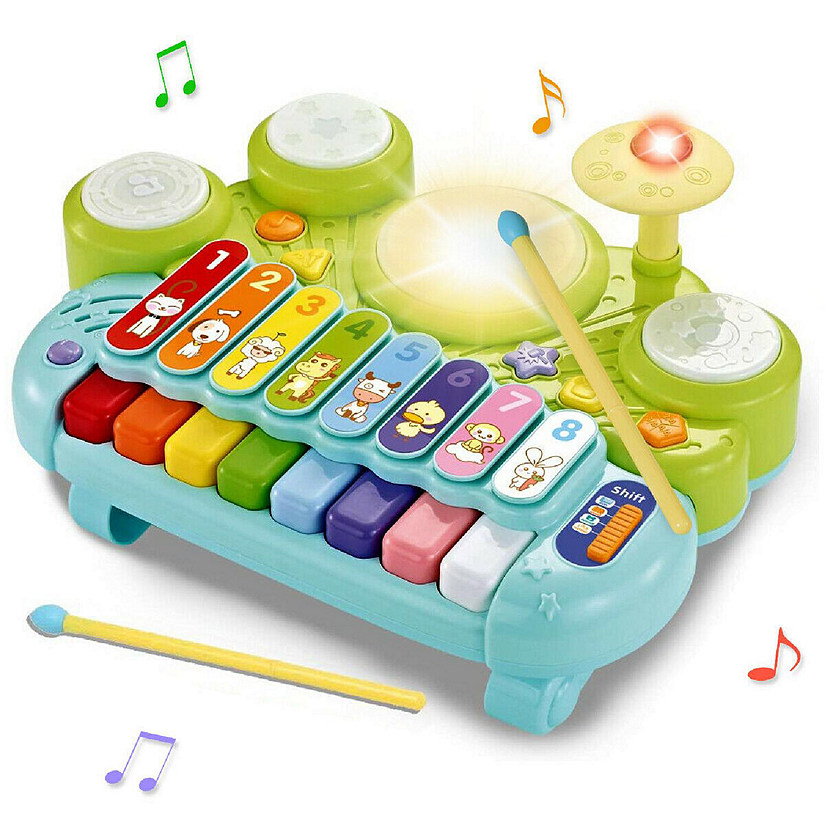 Costway 3 in 1 Musical Instruments Electronic Piano Xylophone Drum Set Learning Toys Image