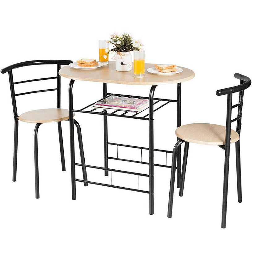 Costway 3 Pcs Dining Set 2 Chairs And Table Compact Bistro Pub Breakfast Home Kitchen Beech wood Image