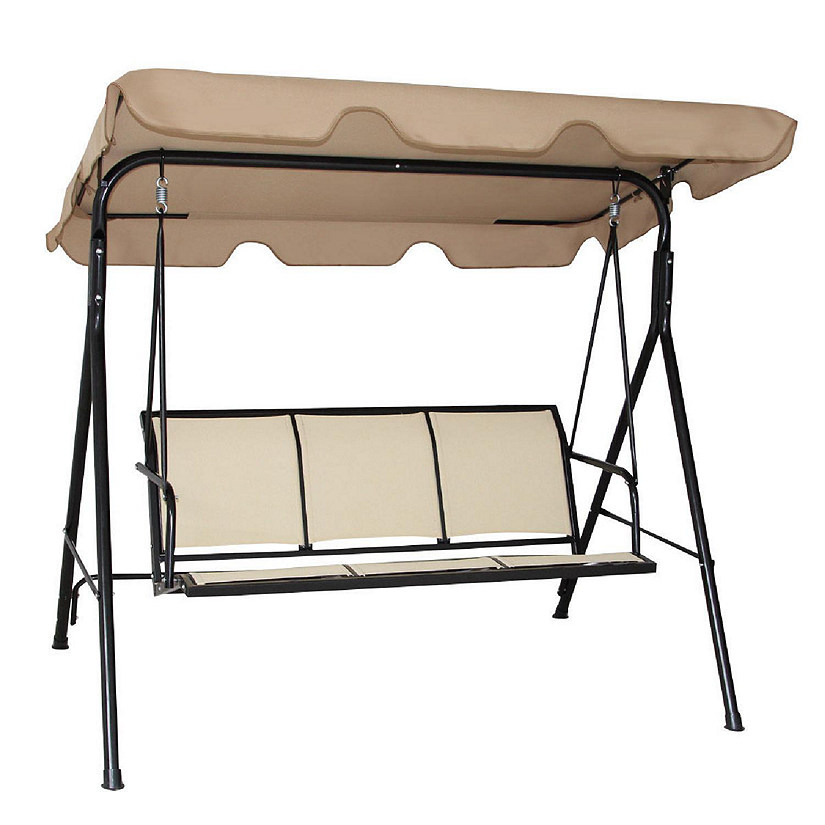 Costway 3 Person Outdoor Patio Swing Canopy Awning Yard Furniture Hammock Steel Beige Image