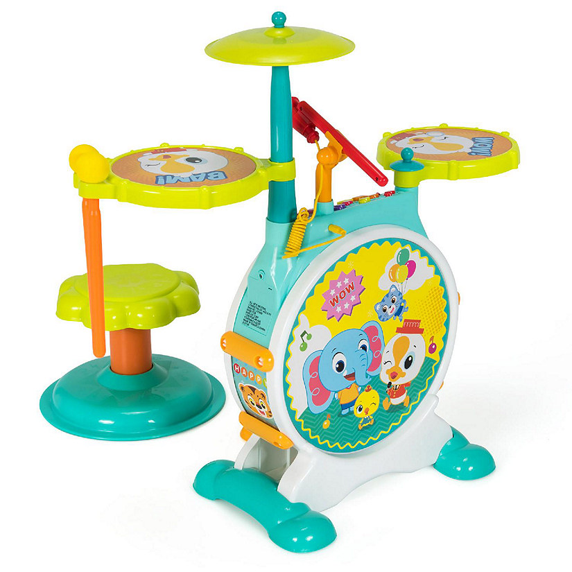 Costway 3-Piece Electric Kids Drum Set Musical Toy Gift w/Microphone Stool Pedal Image