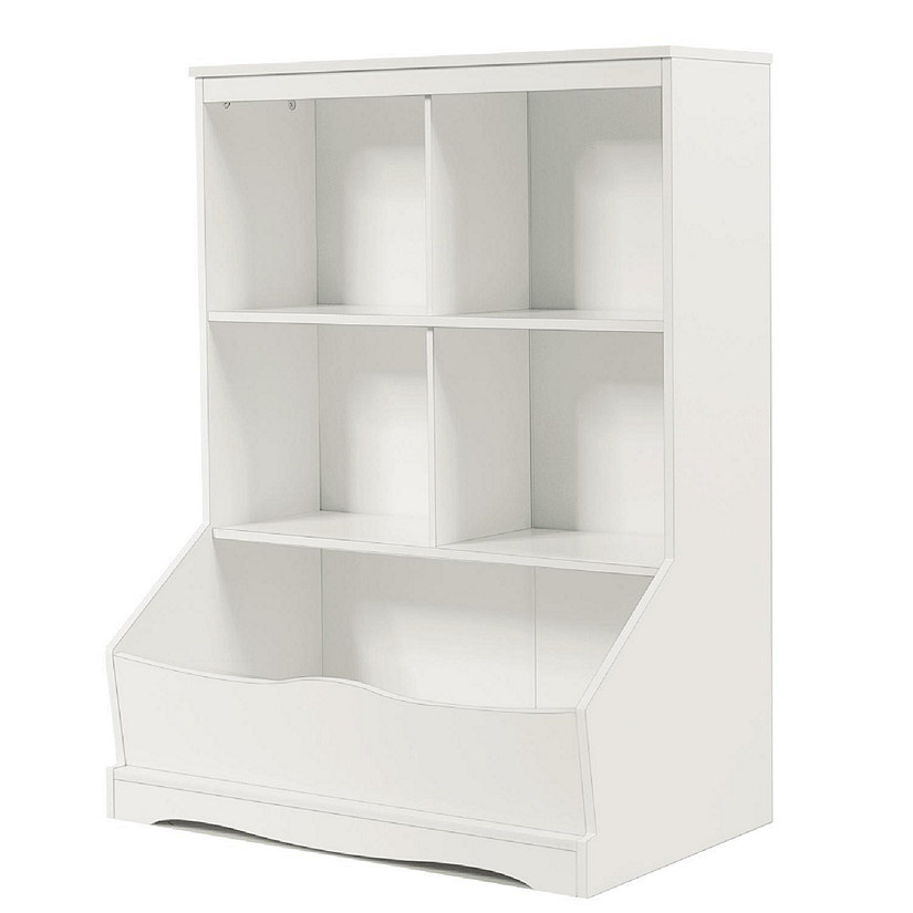 Costway 3-Tier Children's Multi-Functional Bookcase Toy Storage Bin Floor Cabinet White Image