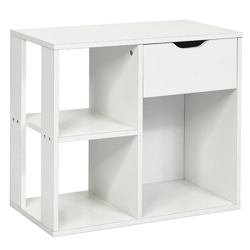 Costway 3-tier Side Table W/Storage Shelf&Drawer Space-saving Nightstand White Image