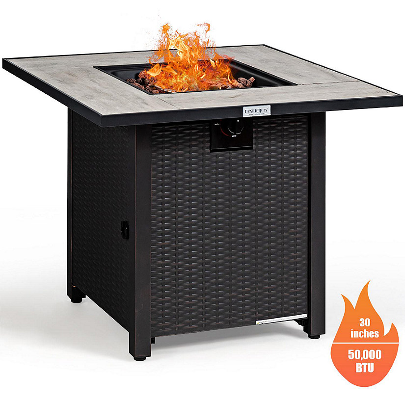 Costway 30'' Square Propane Gas Fire Pit Table Ceramic Tabletop 50,000 BTU with Cover Image