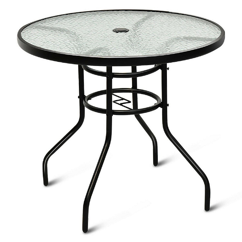 Costway 32'' Patio Round Table Tempered Glass Steel Frame Outdoor Pool Yard Garden Image