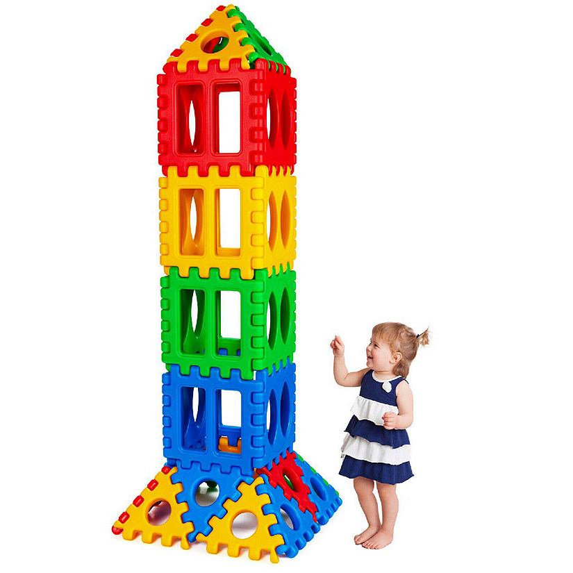 Costway 32 Pieces Big Waffle Block Set Kids Educational Stacking Building Toy Image
