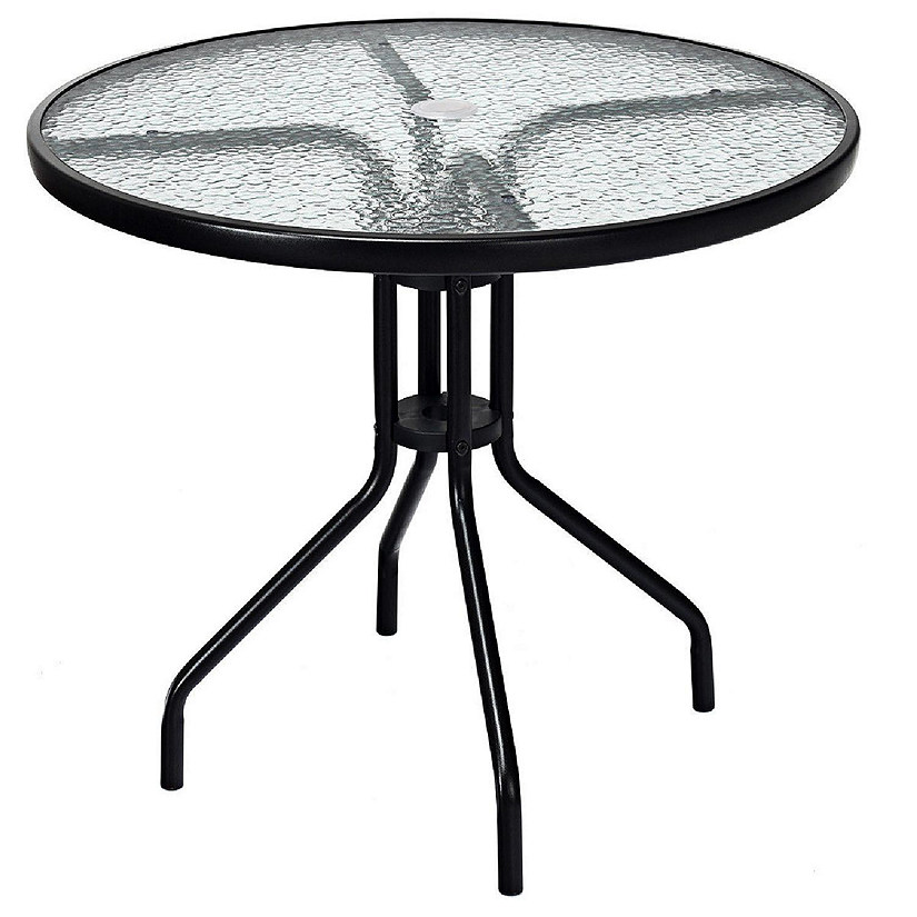 Costway 32''Outdoor Patio Round Table Tempered Glass Top Image