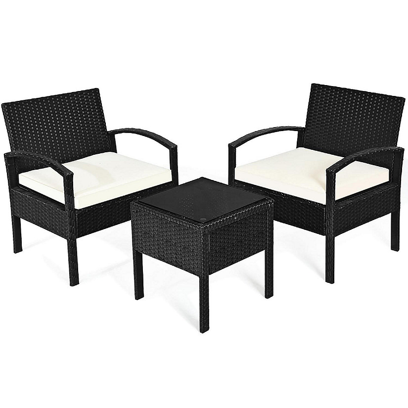 Costway 3PCS Patio Rattan Furniture Set Table & Chairs Set with Cushions Outdoor Image