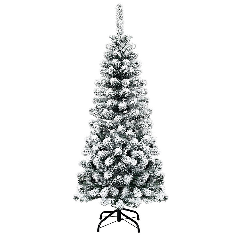 Costway 4.5Ft Unlit Hinged Snow Flocked Artificial Pencil Christmas Tree w/ 242 Branch Image