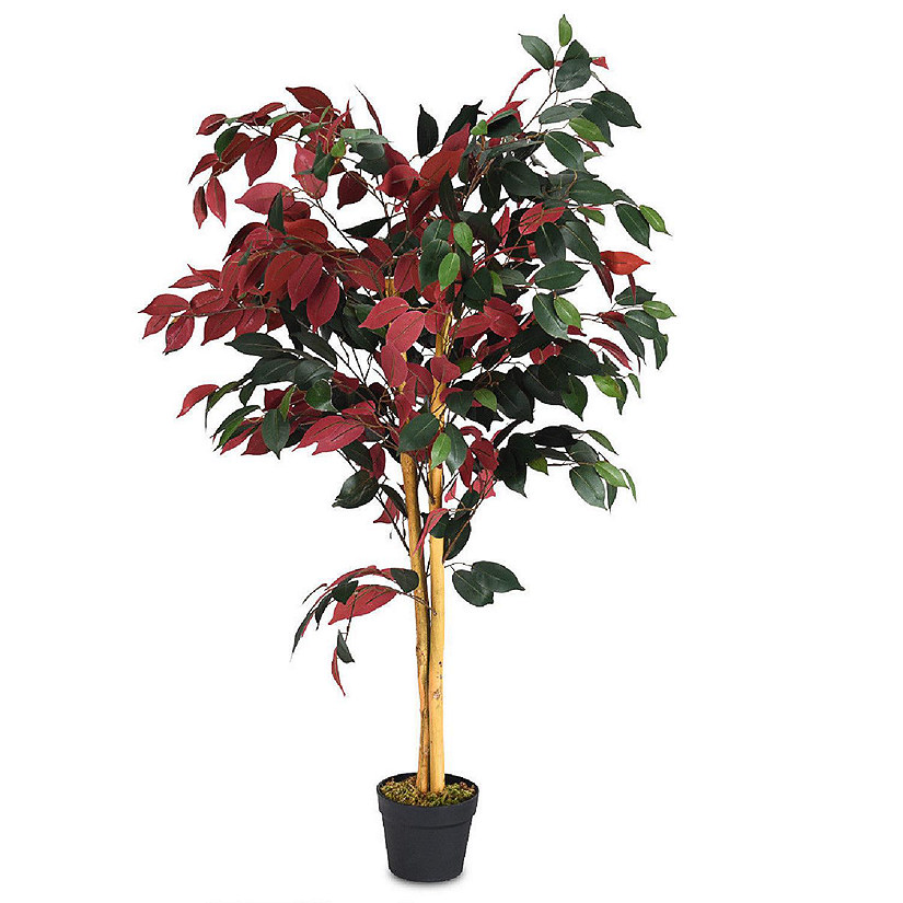 Costway 4' Artificial Capensia Bush Red/Green Leaves Indoor Outdoor for Home Decor Image