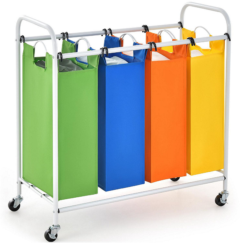 Costway 4 Bag Laundry Sorter Cart Clothes Hamper Storage Organizer Removable Bags Wheel Image