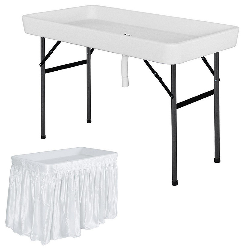 Costway 4 Foot Party Ice Folding Table Plastic with Matching Skirt White Image