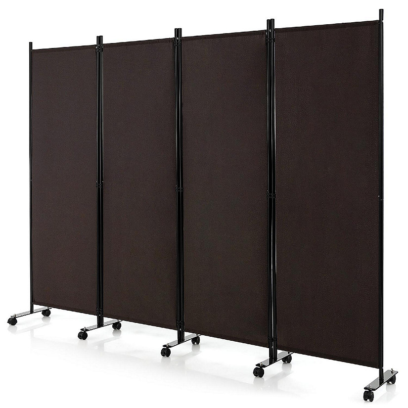 Costway 4-Panel Folding Room Divider 6FT Rolling Privacy Screen with Lockable Wheels Brown Image