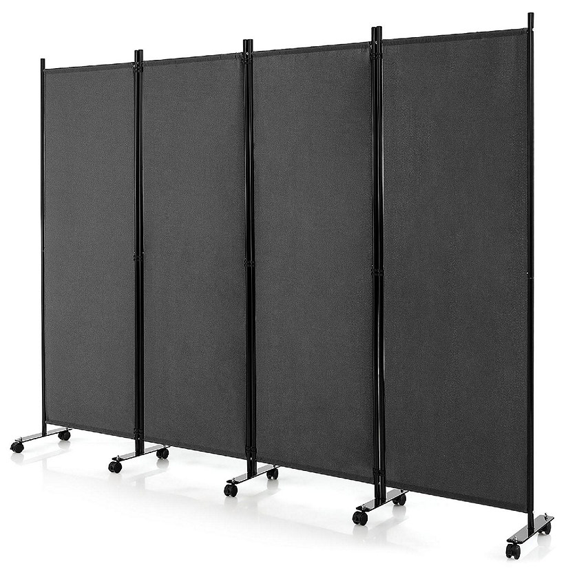 Costway 4-Panel Folding Room Divider 6FT Rolling Privacy Screen with Lockable Wheels Grey Image