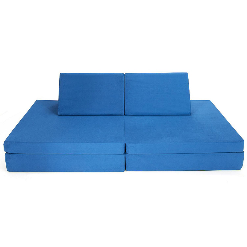 Costway 4-Piece Convertible Kids Couch or 2 Chairs Toddler to Teen Sofa and Play Set Blue Image