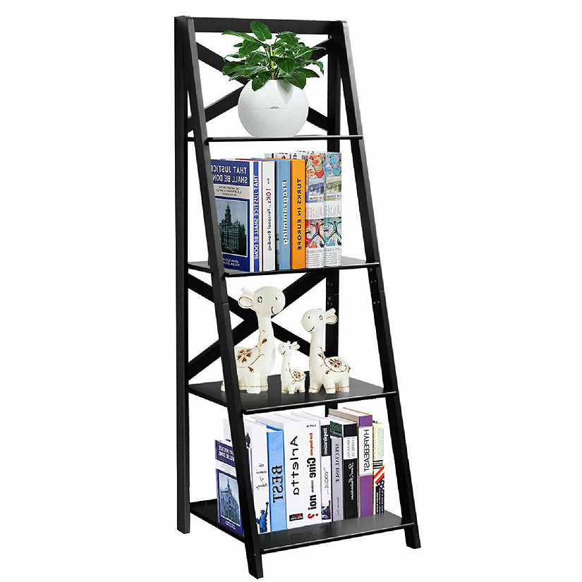 Costway 4-Tier Ladder Shelf Bookshelf Bookcase Storage Display Leaning Home Office Decor Image