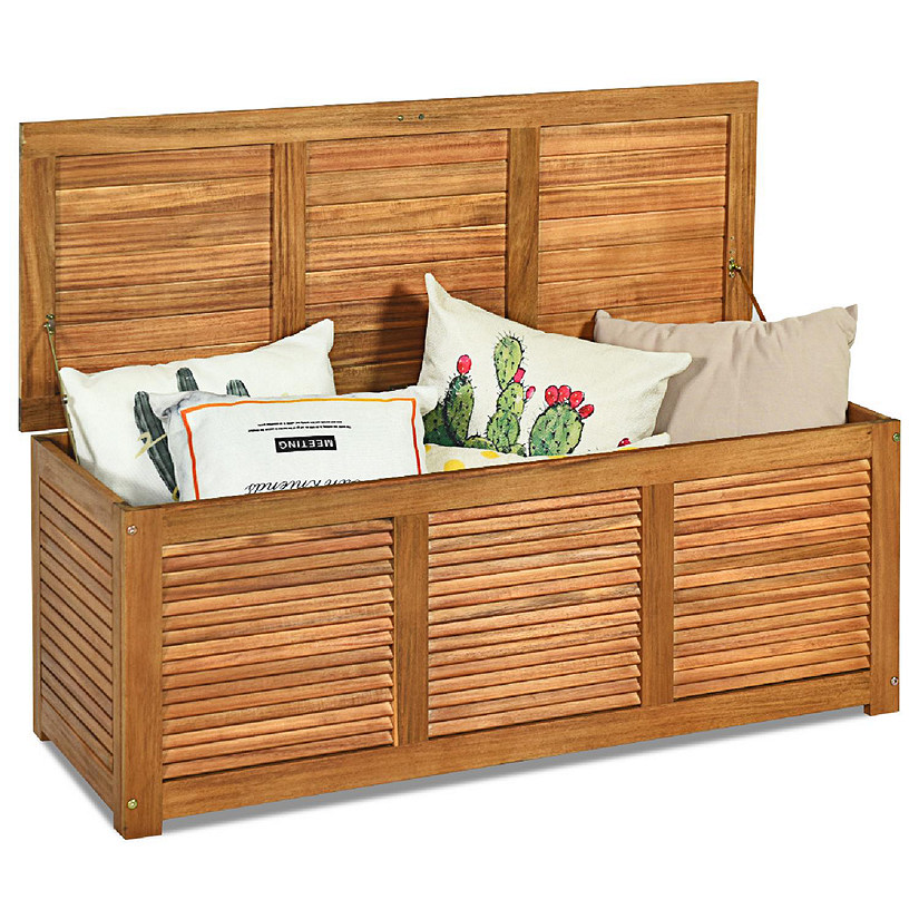 Costway 47 Gallon Deck Storage Acacia Wood Organization Toys Cushions Tools Image