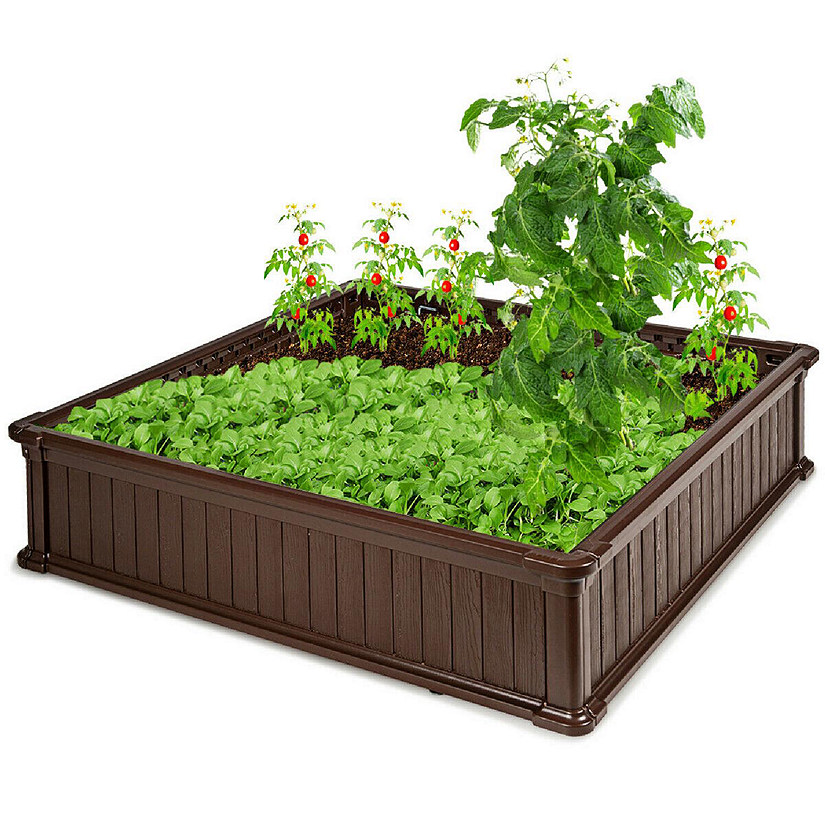 Costway 48.5'' Raised Garden Bed Square Plant Box Planter Flower Vegetable Brown Image