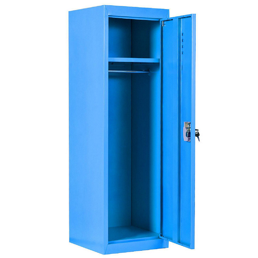 Costway 48'' Kid Locker Safe Storage Children Single Tier Metal Lockers Lock And Key Blue Image