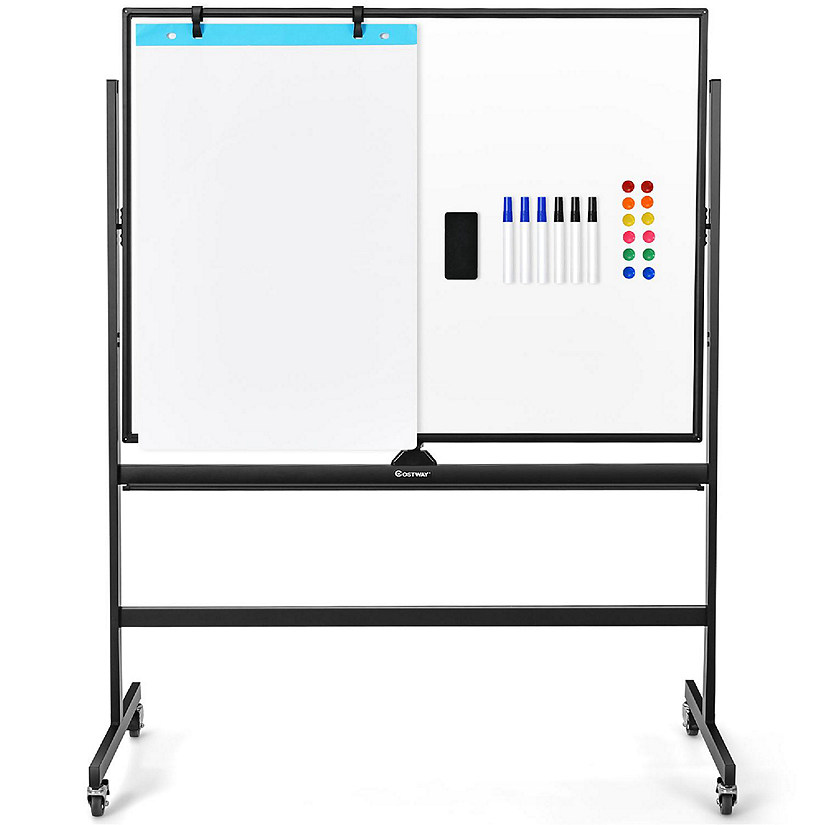 Costway 48''x36'' Mobile Magnetic Double-Sided Reversible Whiteboard Height Adjust Image